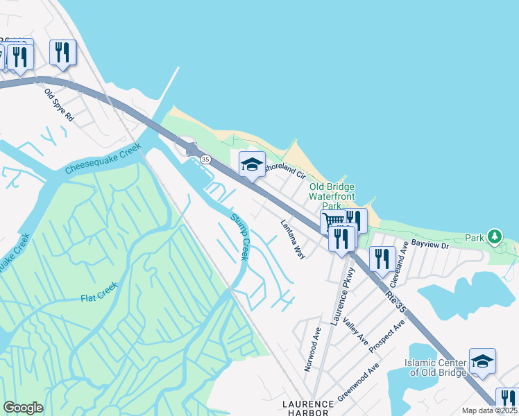 map of restaurants, bars, coffee shops, grocery stores, and more near 1 Summerfield Avenue in South Amboy