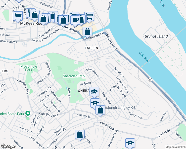 map of restaurants, bars, coffee shops, grocery stores, and more near 3245 Stafford Street in Pittsburgh
