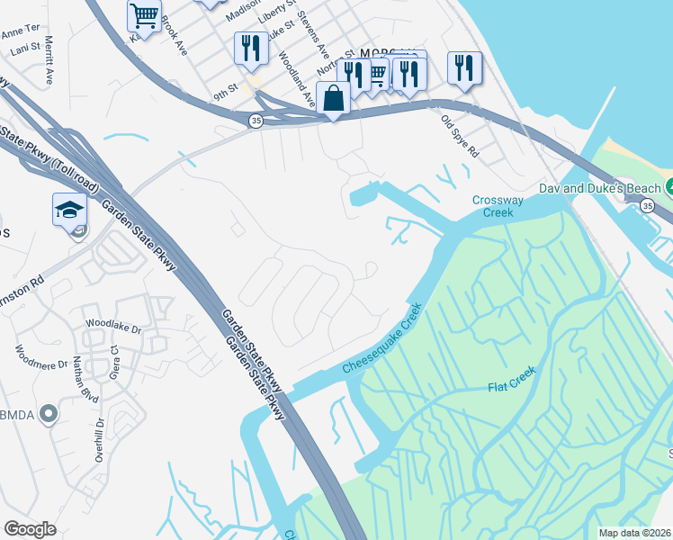 map of restaurants, bars, coffee shops, grocery stores, and more near 24 Prusakowski Boulevard in Sayreville