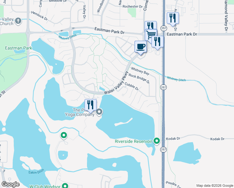 map of restaurants, bars, coffee shops, grocery stores, and more near 1504 Waterfront Drive in Windsor