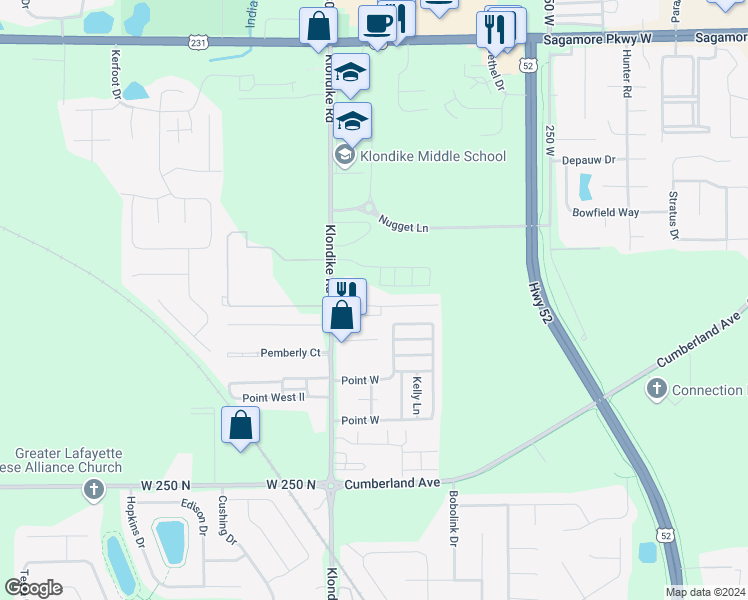 map of restaurants, bars, coffee shops, grocery stores, and more near 2916 Horizon Drive in West Lafayette