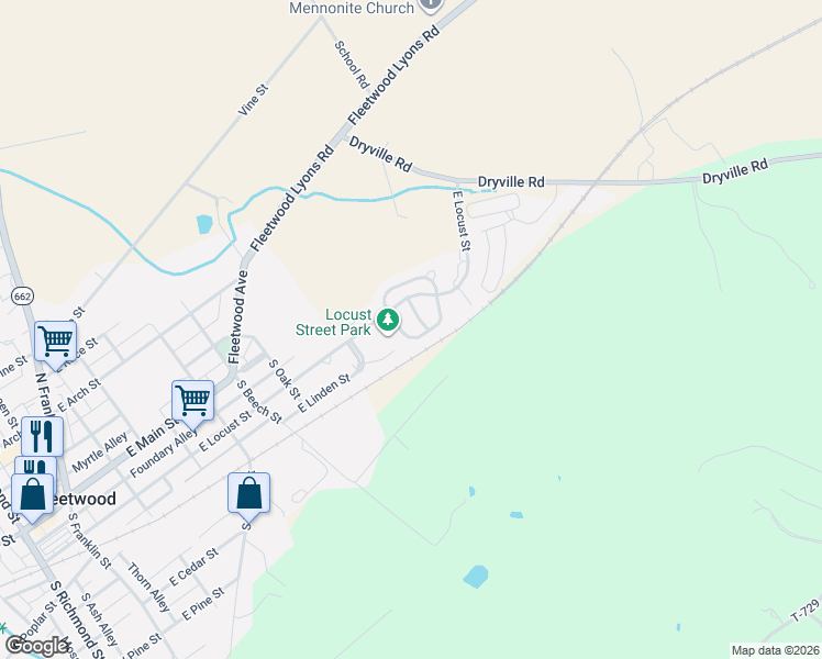 map of restaurants, bars, coffee shops, grocery stores, and more near 203 Hickory Drive in Fleetwood