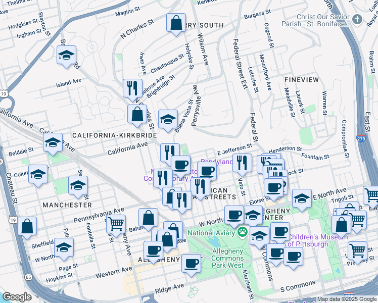 map of restaurants, bars, coffee shops, grocery stores, and more near 606 Rednap Street in Pittsburgh