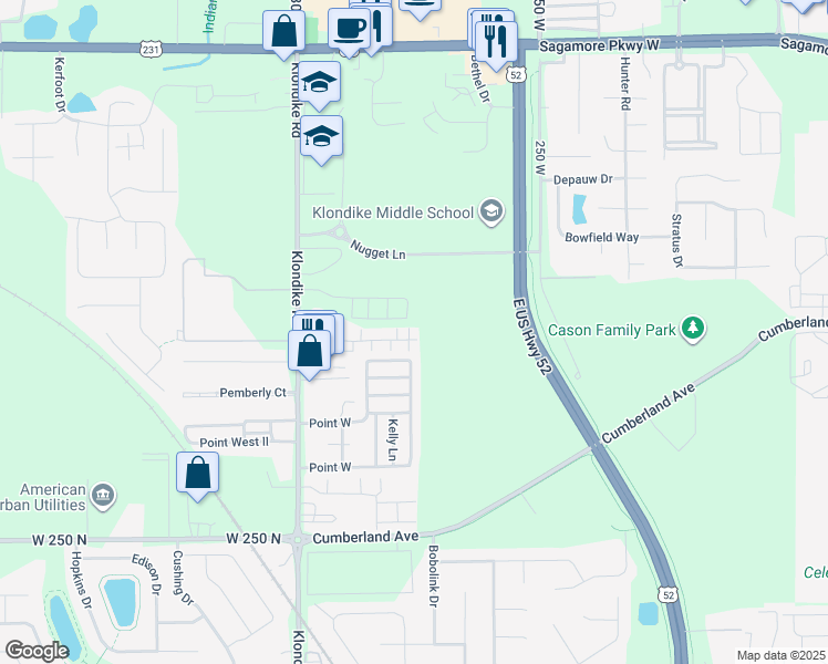 map of restaurants, bars, coffee shops, grocery stores, and more near 2804 Horizon Drive in West Lafayette