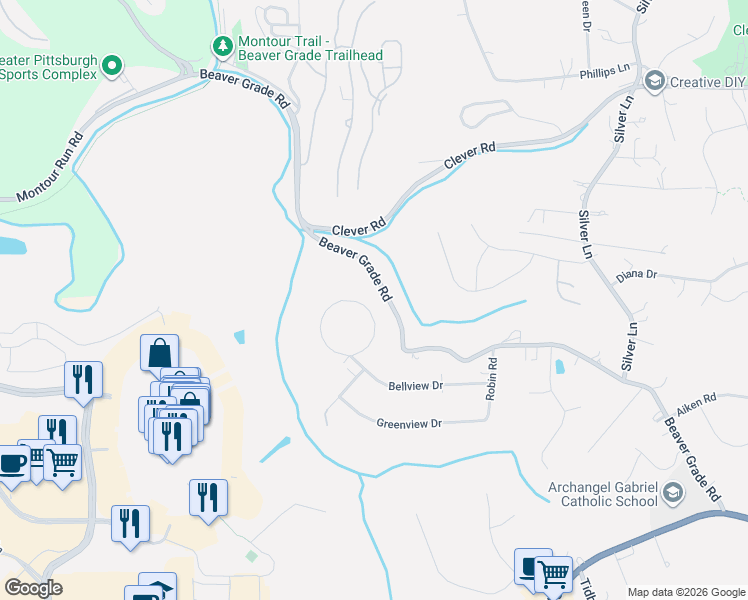 map of restaurants, bars, coffee shops, grocery stores, and more near 73 Bellview Circle in McKees Rocks