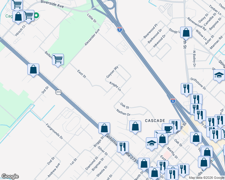 map of restaurants, bars, coffee shops, grocery stores, and more near 3599 Knight Lane in Anderson