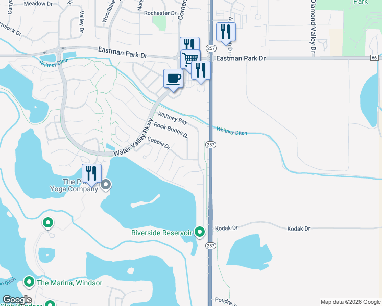 map of restaurants, bars, coffee shops, grocery stores, and more near 345 Whitney Bay in Windsor