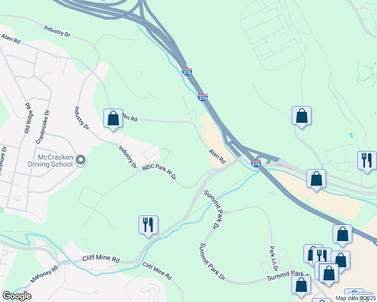 map of restaurants, bars, coffee shops, grocery stores, and more near 1000 Commerce Drive in Pittsburgh