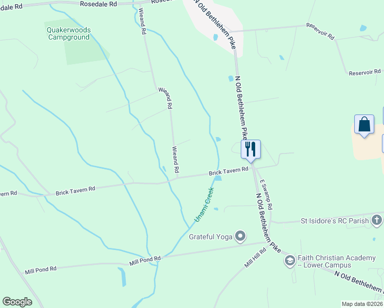 map of restaurants, bars, coffee shops, grocery stores, and more near 2485 Wieand Road in Quakertown