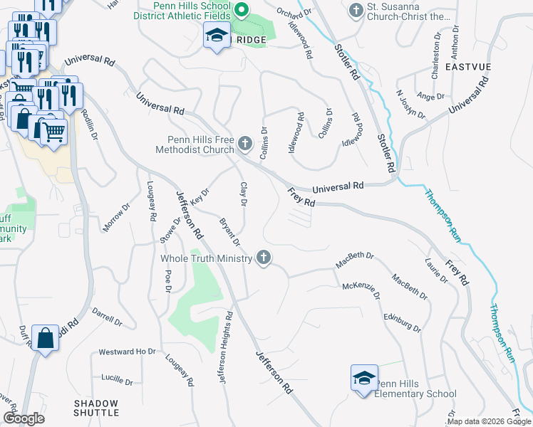 map of restaurants, bars, coffee shops, grocery stores, and more near 222 Hazel Road in Pittsburgh
