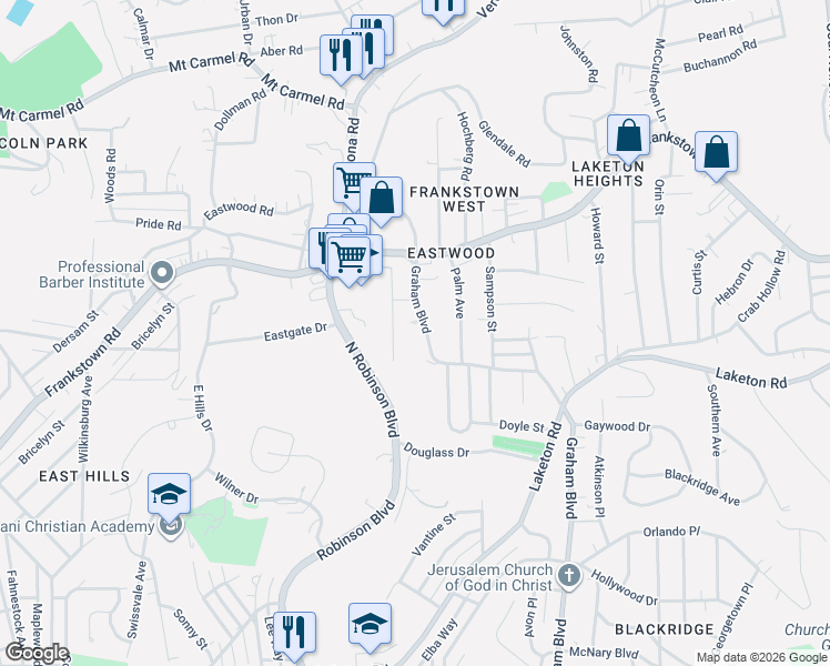 map of restaurants, bars, coffee shops, grocery stores, and more near 2915 Graham Boulevard in Pittsburgh