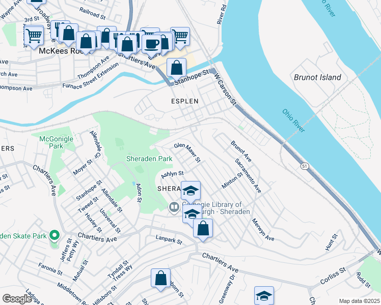 map of restaurants, bars, coffee shops, grocery stores, and more near 3245 Stafford Street in Pittsburgh