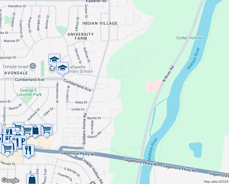 map of restaurants, bars, coffee shops, grocery stores, and more near 229 Hartman Ct in West Lafayette