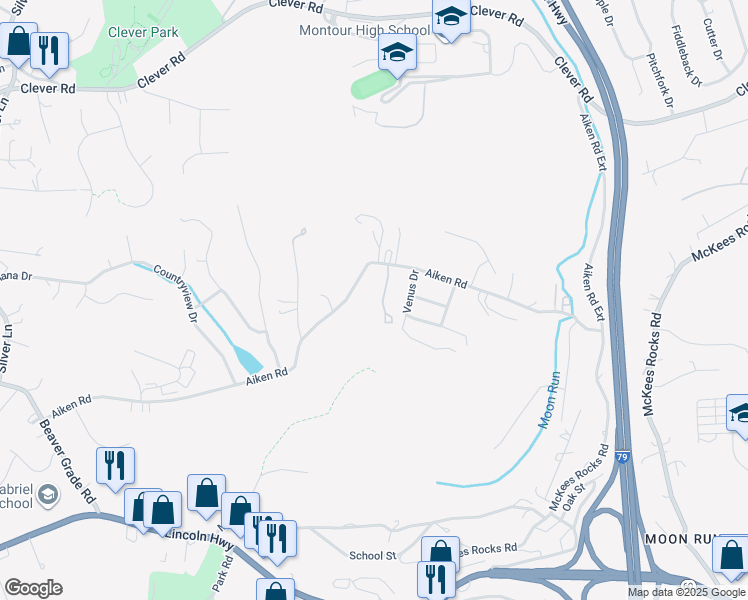 map of restaurants, bars, coffee shops, grocery stores, and more near 5605 Aiken Road in McKees Rocks