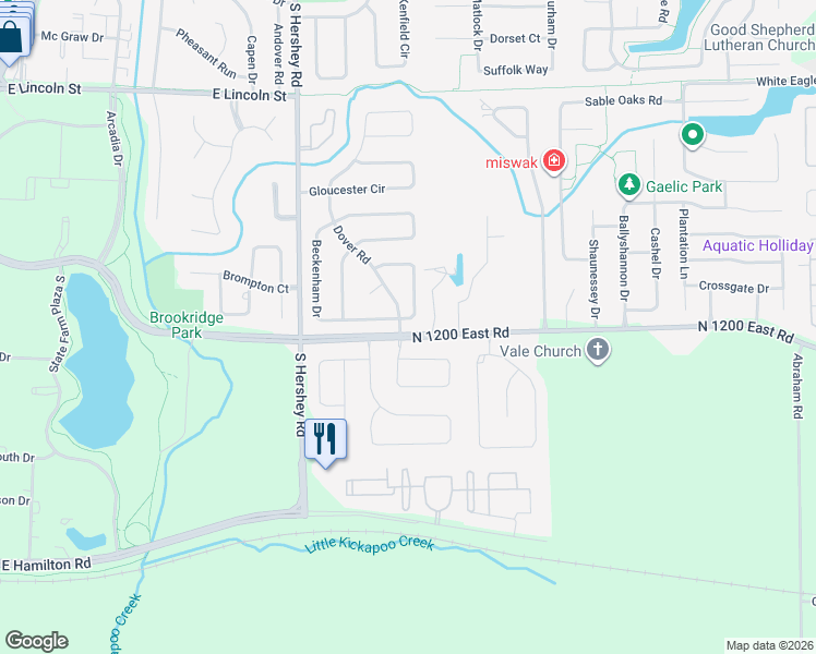 map of restaurants, bars, coffee shops, grocery stores, and more near 30 Downing Circle in Bloomington
