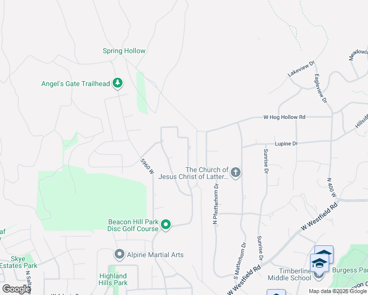 map of restaurants, bars, coffee shops, grocery stores, and more near 5871 West Timber Ridge Lane in Highland