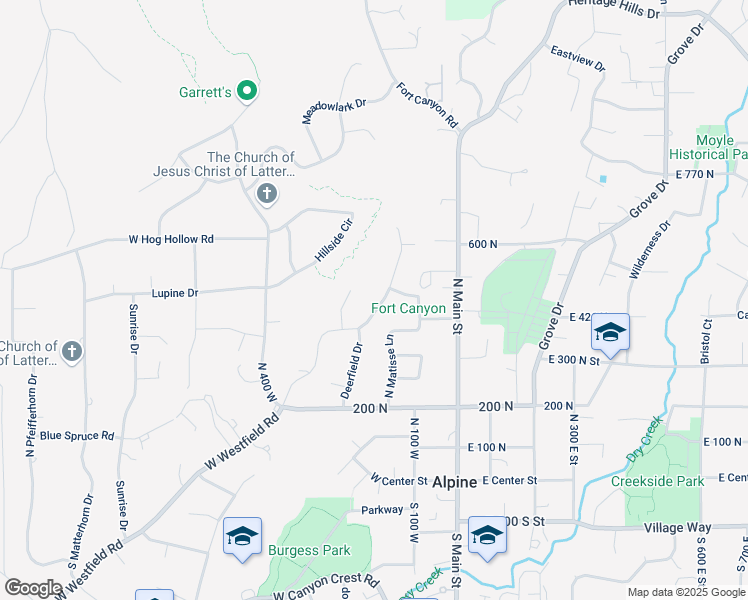 map of restaurants, bars, coffee shops, grocery stores, and more near 461 North Whitby Woodlands Drive in Alpine