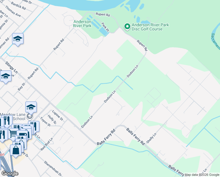 map of restaurants, bars, coffee shops, grocery stores, and more near 20950 Dodson Lane in Anderson