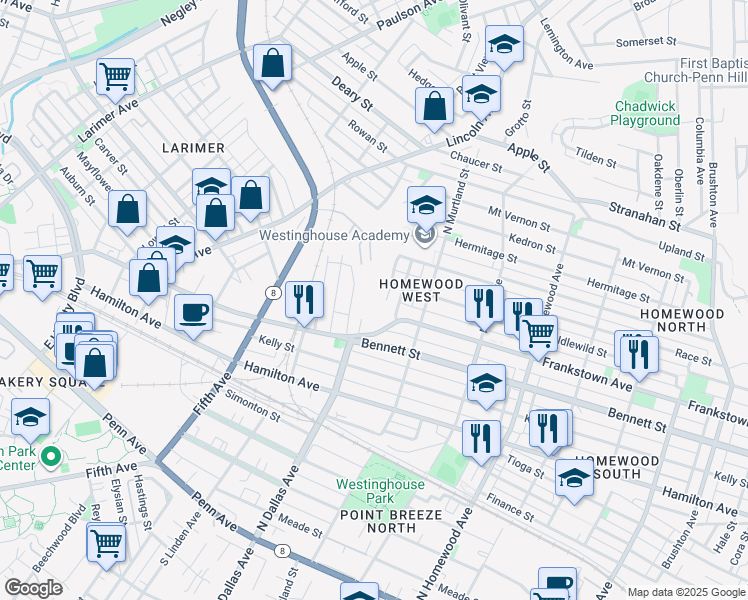 map of restaurants, bars, coffee shops, grocery stores, and more near 837 McCombs Street in Pittsburgh
