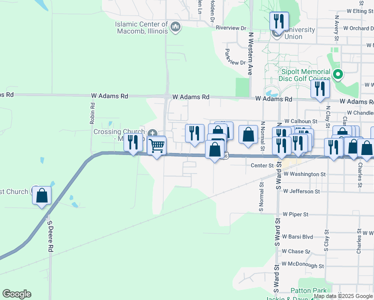 map of restaurants, bars, coffee shops, grocery stores, and more near 1526 West Jackson Street in Macomb