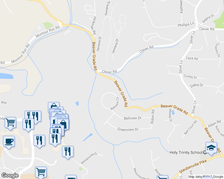 map of restaurants, bars, coffee shops, grocery stores, and more near 73 Bellview Cir in McKees Rocks