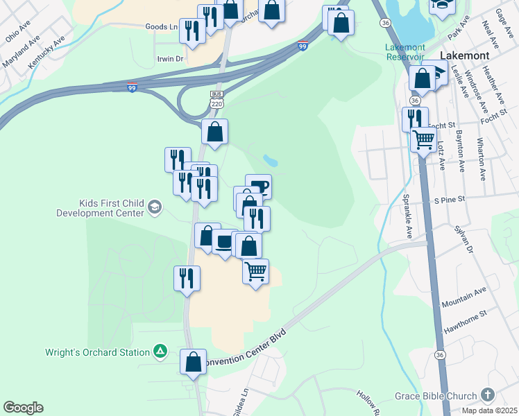 map of restaurants, bars, coffee shops, grocery stores, and more near 153 Sierra Drive in Altoona