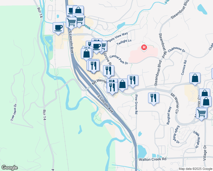 map of restaurants, bars, coffee shops, grocery stores, and more near 610 Marketplace Plaza in Steamboat Springs