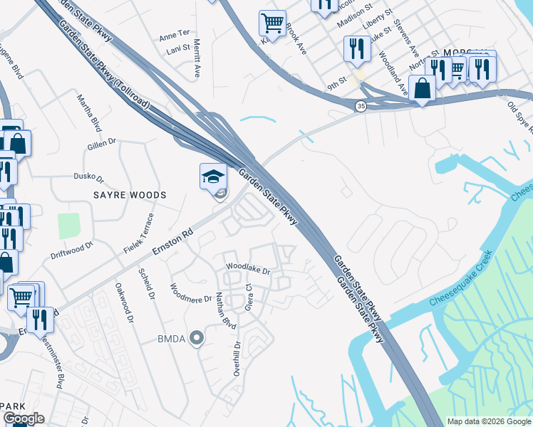 map of restaurants, bars, coffee shops, grocery stores, and more near 244 Samuel Circle in Sayreville