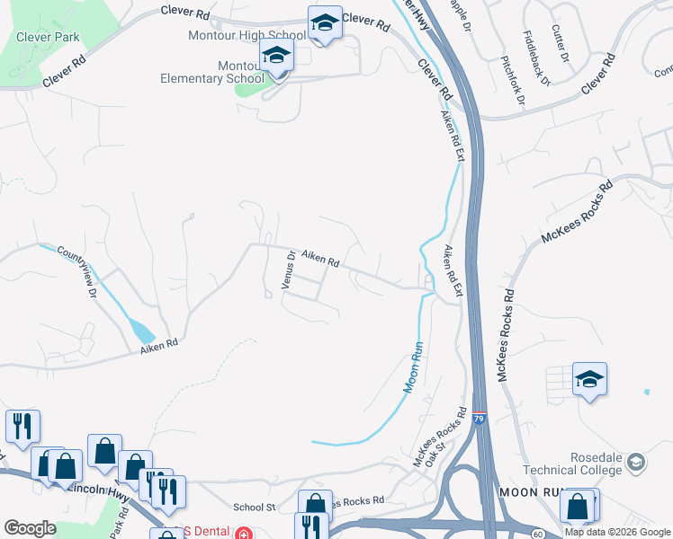 map of restaurants, bars, coffee shops, grocery stores, and more near 5569 Aiken Road in McKees Rocks