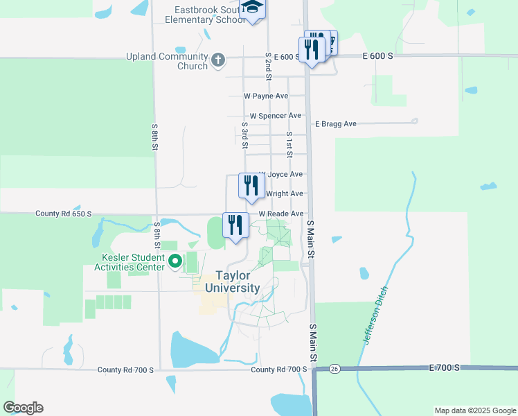 map of restaurants, bars, coffee shops, grocery stores, and more near 236 West Reade Avenue in Upland