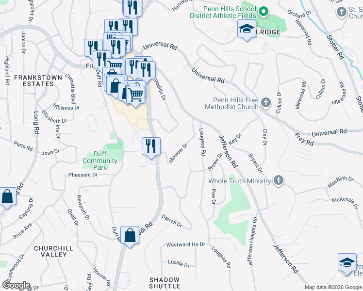 map of restaurants, bars, coffee shops, grocery stores, and more near 336 Morrow Drive in Pittsburgh