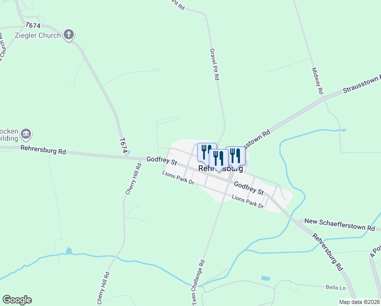 map of restaurants, bars, coffee shops, grocery stores, and more near 3 Magdelena Street in Rehrersburg