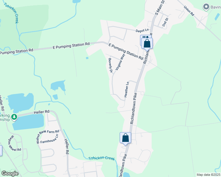 map of restaurants, bars, coffee shops, grocery stores, and more near 1156 Virginia Way in Quakertown