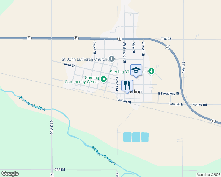map of restaurants, bars, coffee shops, grocery stores, and more near 340 East Broadway Street in Sterling