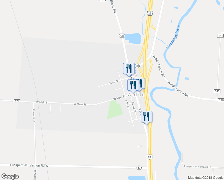 map of restaurants, bars, coffee shops, grocery stores, and more near 161 Center Street in Waldo