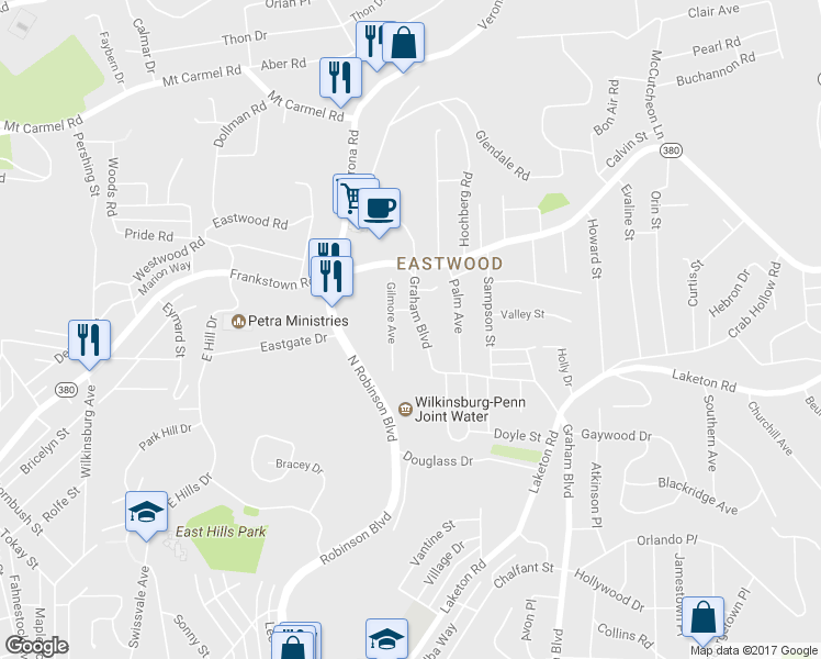 map of restaurants, bars, coffee shops, grocery stores, and more near 2915 Graham Blvd in Pittsburgh