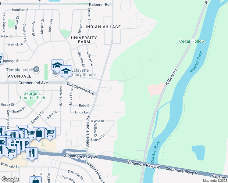 map of restaurants, bars, coffee shops, grocery stores, and more near 229 Hartman Ct in West Lafayette