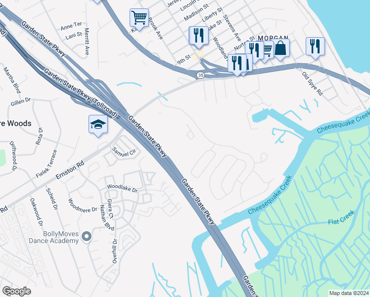 map of restaurants, bars, coffee shops, grocery stores, and more near 2316 Bayhead Drive in Sayreville