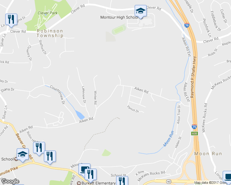 map of restaurants, bars, coffee shops, grocery stores, and more near 5605 Aiken Road in McKees Rocks