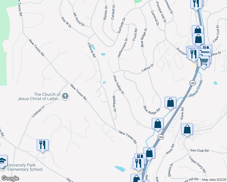 map of restaurants, bars, coffee shops, grocery stores, and more near 502 Malabar Drive in Pittsburgh
