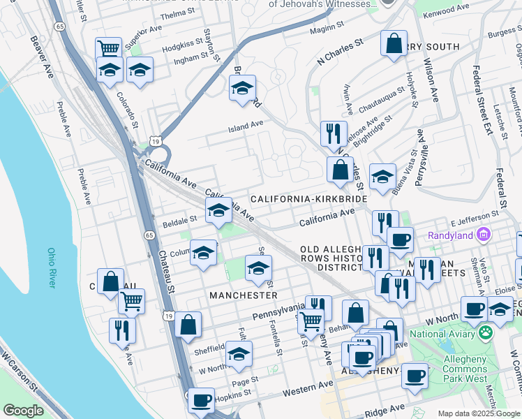 map of restaurants, bars, coffee shops, grocery stores, and more near 1115 Lamont Street in Pittsburgh