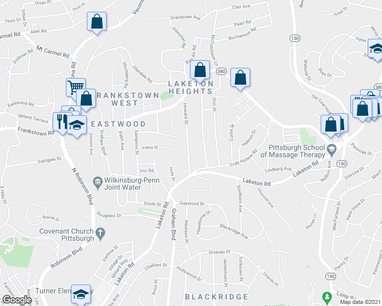 map of restaurants, bars, coffee shops, grocery stores, and more near 211 Howard Street in Pittsburgh