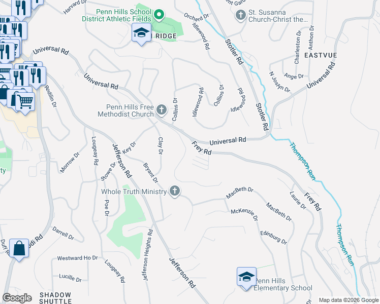 map of restaurants, bars, coffee shops, grocery stores, and more near 222 Hazel Road in Pittsburgh