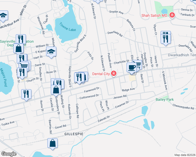map of restaurants, bars, coffee shops, grocery stores, and more near 24 Skurka Court in Sayreville