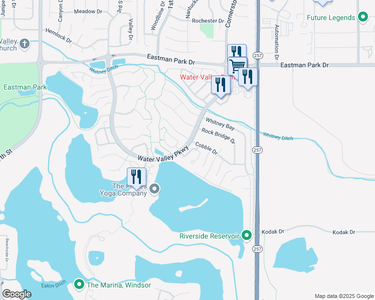 map of restaurants, bars, coffee shops, grocery stores, and more near 1504 Waterfront Drive in Windsor