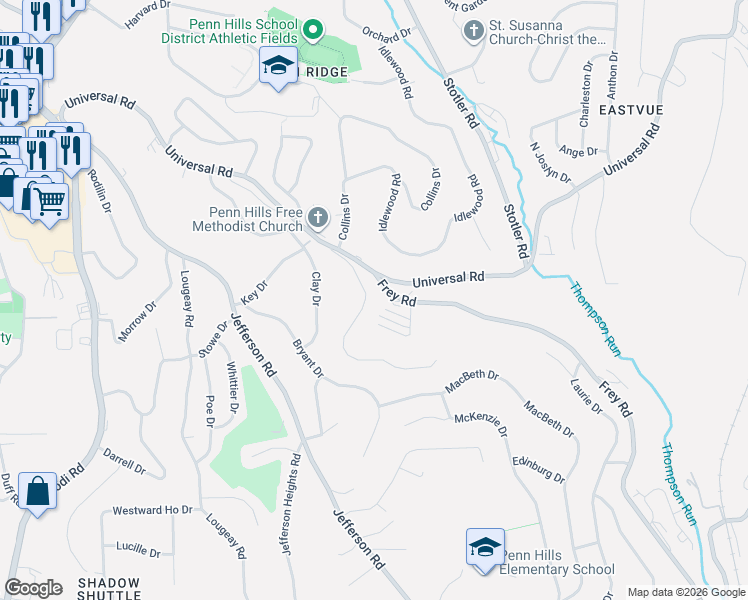 map of restaurants, bars, coffee shops, grocery stores, and more near 222 Hazel Road in Pittsburgh