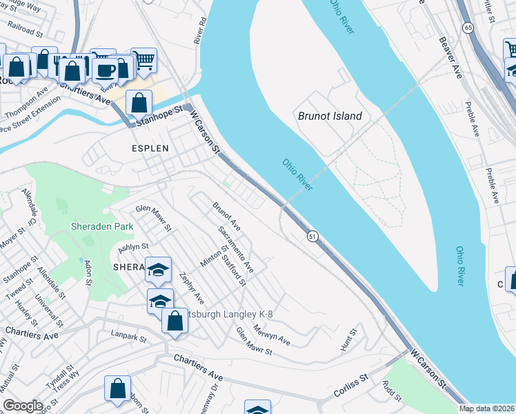 map of restaurants, bars, coffee shops, grocery stores, and more near 128 Earl Street in Pittsburgh