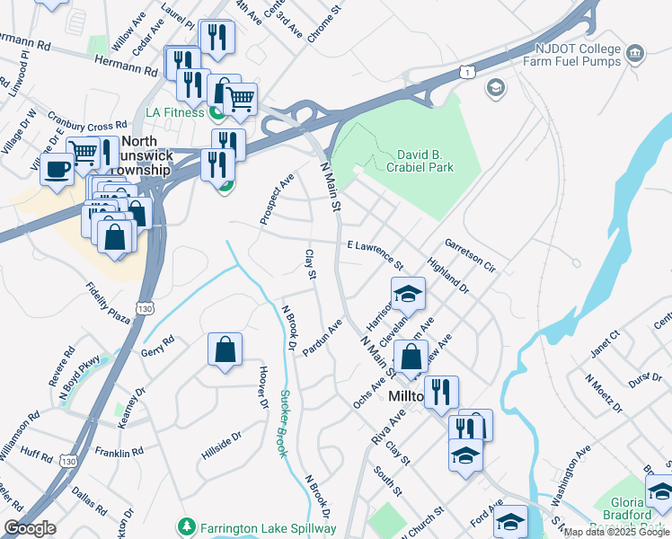 map of restaurants, bars, coffee shops, grocery stores, and more near County Road 606 in New Brunswick