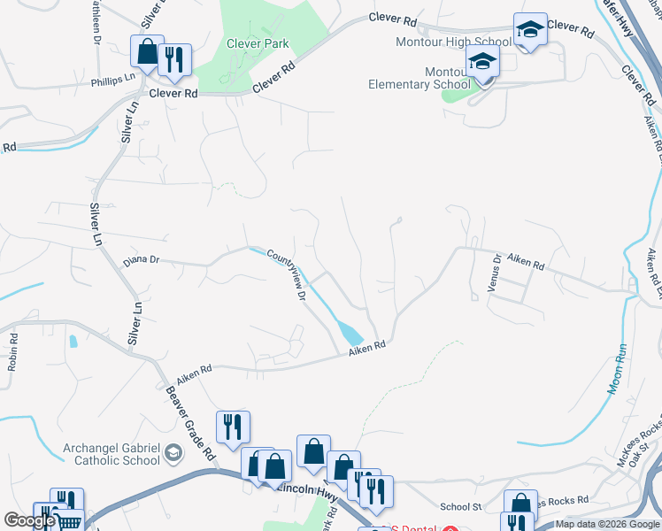 map of restaurants, bars, coffee shops, grocery stores, and more near 206 Lakeside Drive in McKees Rocks