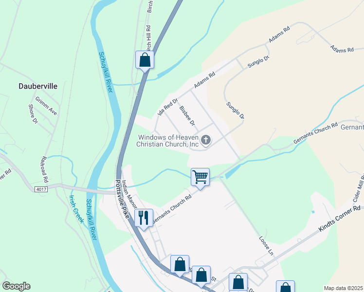 map of restaurants, bars, coffee shops, grocery stores, and more near 39 Sunglo Drive in Leesport